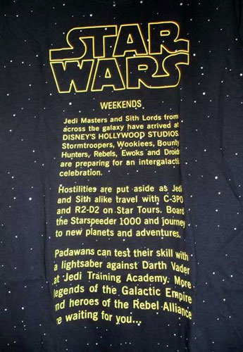 画像: Star Wars Weekends 2013 Star Tours OPENING CRAWL T-Shirt (NEW)